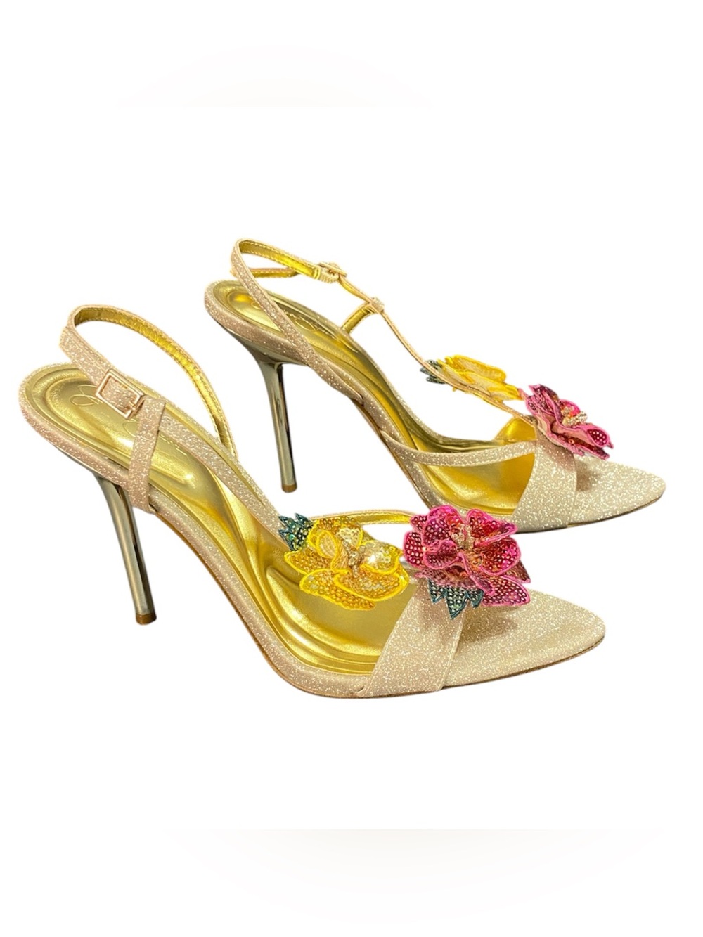 Jessica Simpson Nivory Glitter 3D Floral Embellished Dress Sandals